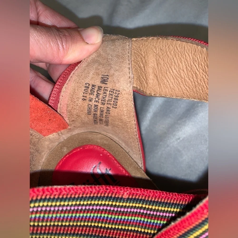 Sofft Cary red Colorful Strappy Wedge cork Sandals size 10 leather color summer